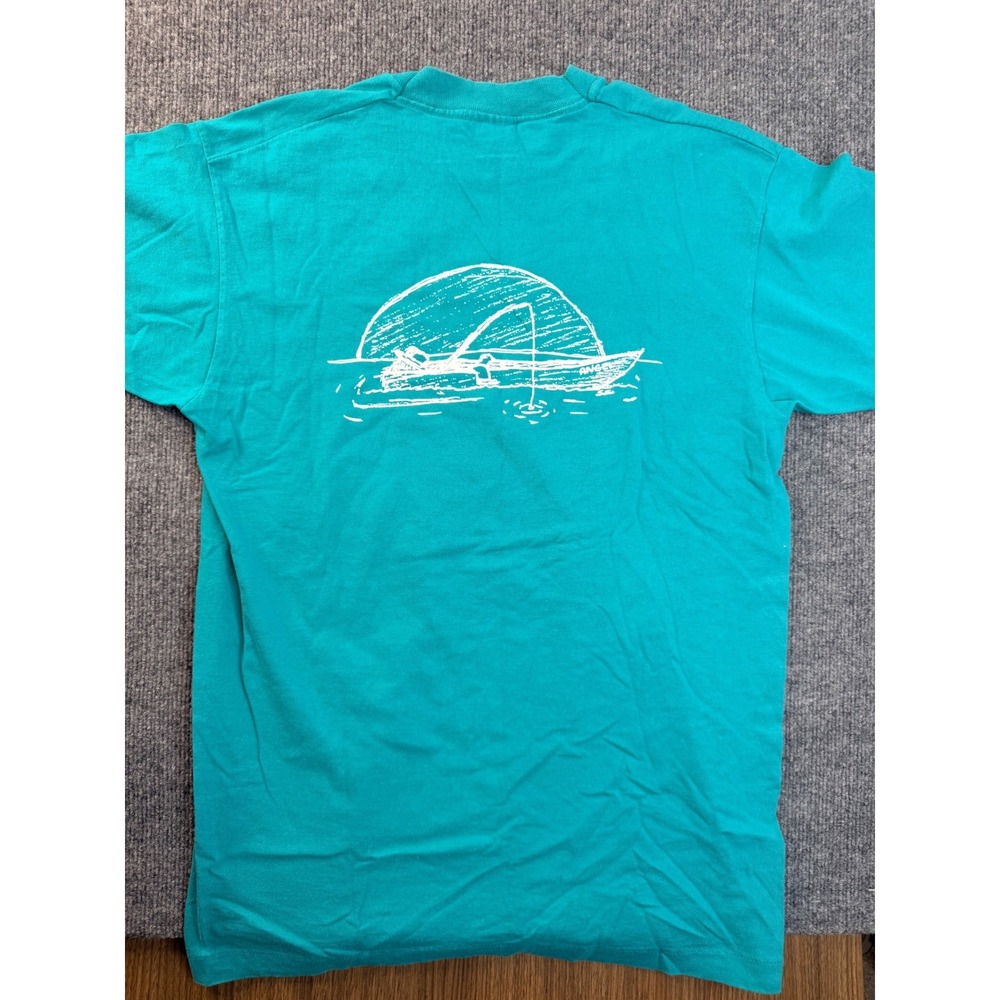 Vintage Fruit of the Loom Mens L Teal Cotton FSDB Fishing Tournament T-Shirt USA